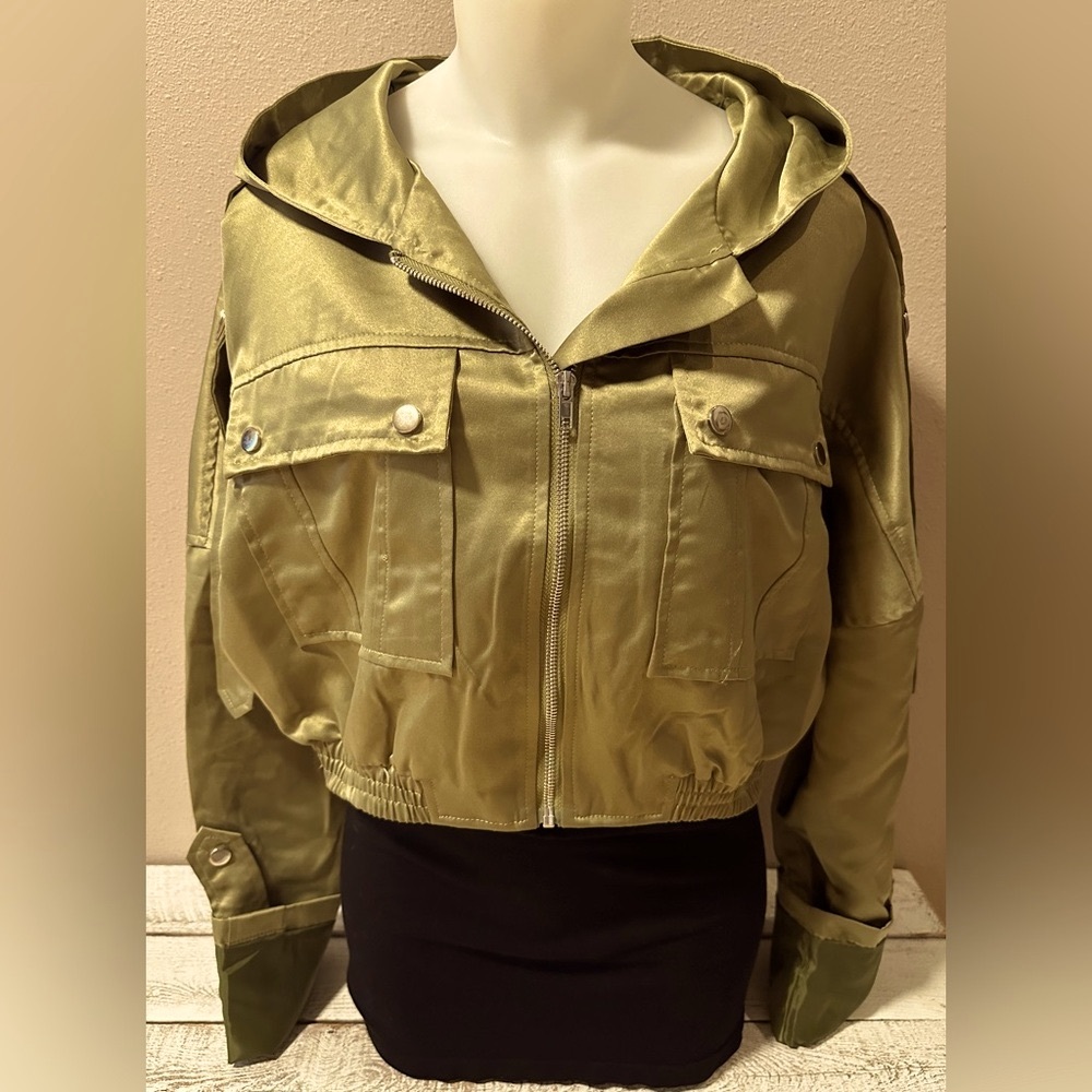 Pretty Little Thing Satin Oversized Hooded Pocket Bomber Jacket - NWT